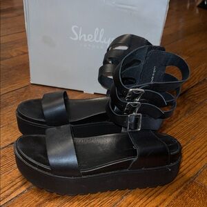 Shellys London Strappy Black Platform Sandals